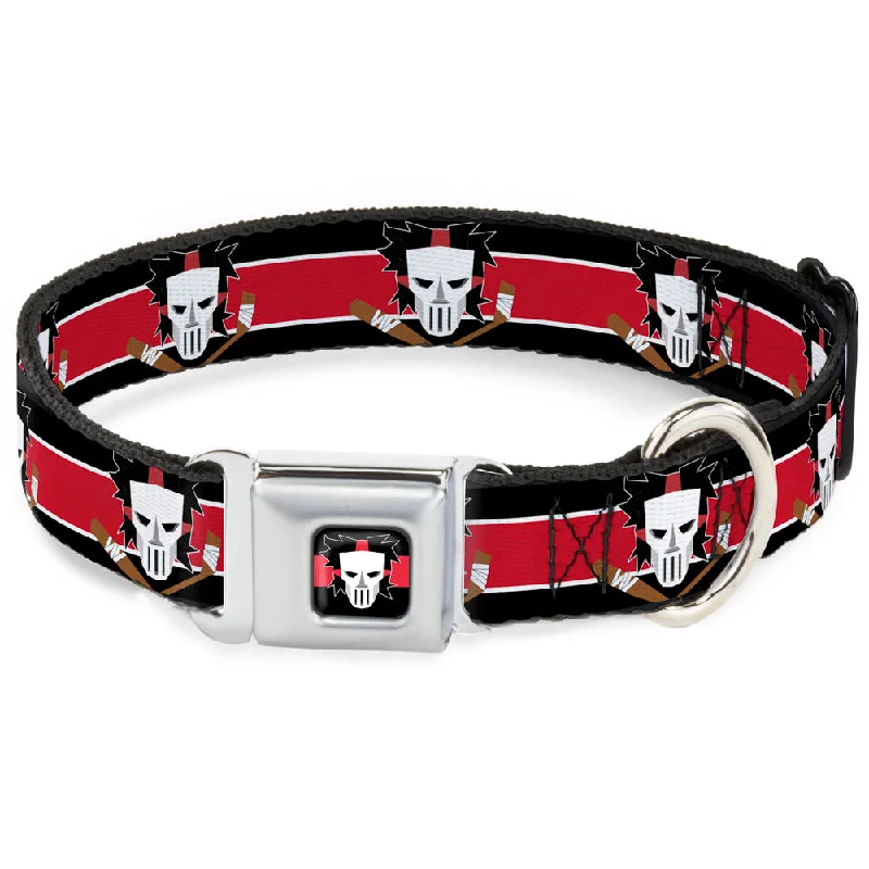 Casey Jones Head/Stripe Black/Red/White Seatbelt Buckle Collar - Casey Jones Baseball & Hockey Stick CLOSE-UP Stripe Black/White/Red