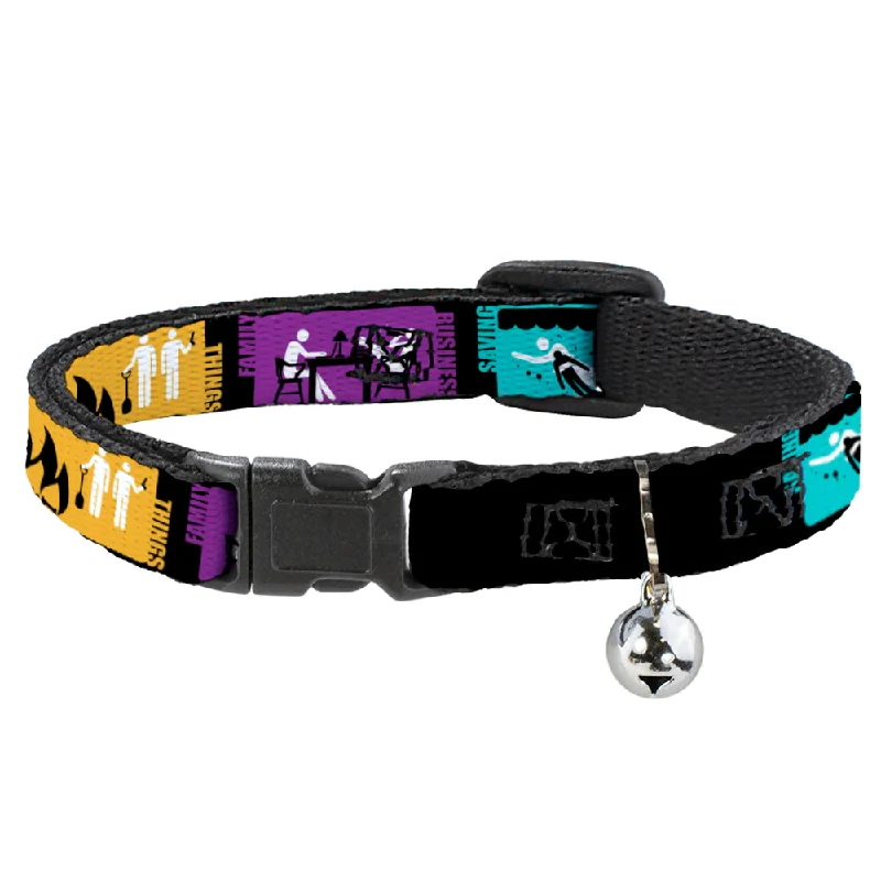 Cat Collar Breakaway - Supernatural SAVING PEOPLE-HUNTING THINGS-FAMILY BUSINESS Blocks Black Teal Gold Purple White