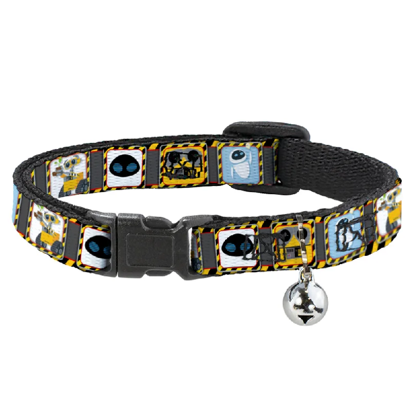 Cat Collar Breakaway - WALL-E & EVE Pose Face Hazard Blocks Gray Yellow Black