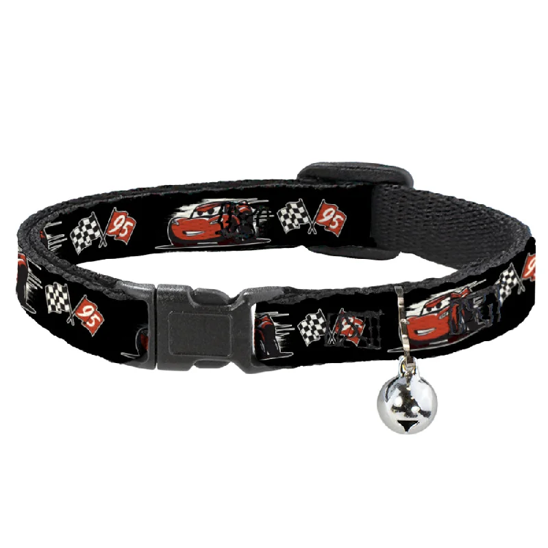 Cat Collar Breakaway - Cars 3 Lightning McQueen Caricature Race Flags Black White Red