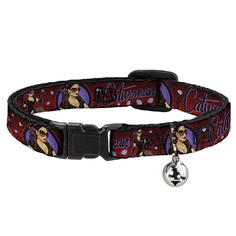 Cat Collar Breakaway - CATWOMAN Bombshell Pose Diamonds Red Purple Black