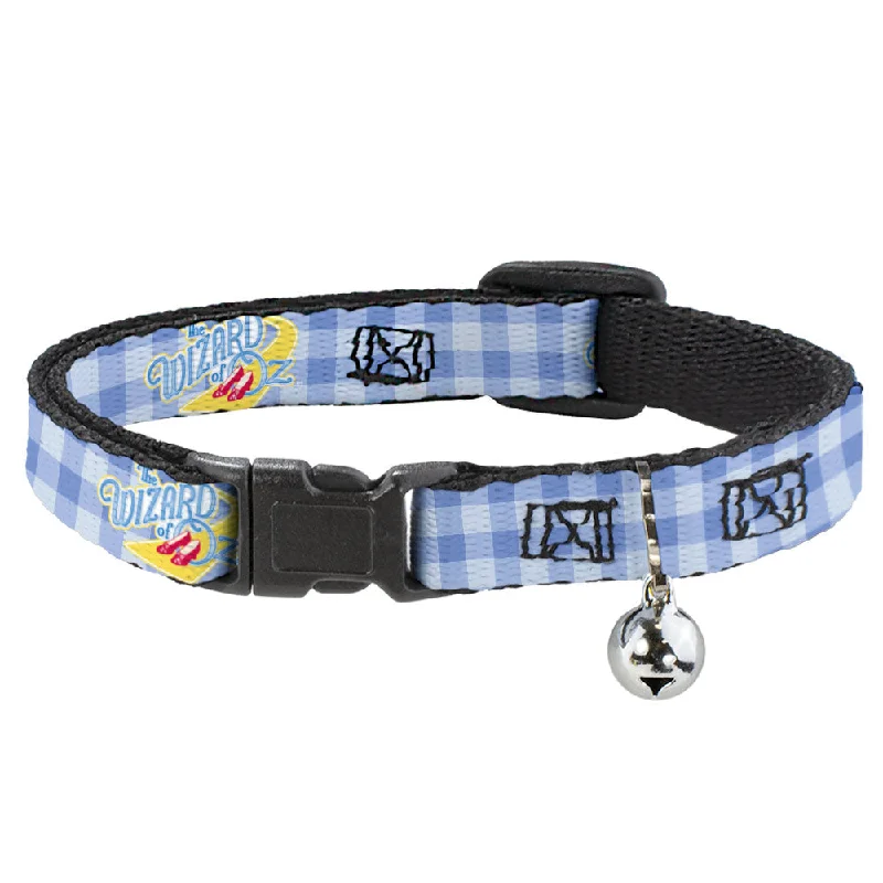 Breakaway Cat Collar with Bell - THE WIZARD OF OZ Logo Gingham Checker Blues