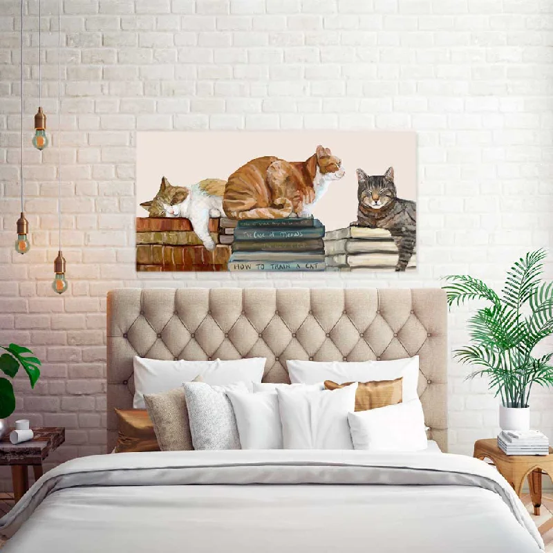 Cats On Books Canvas Wall Art