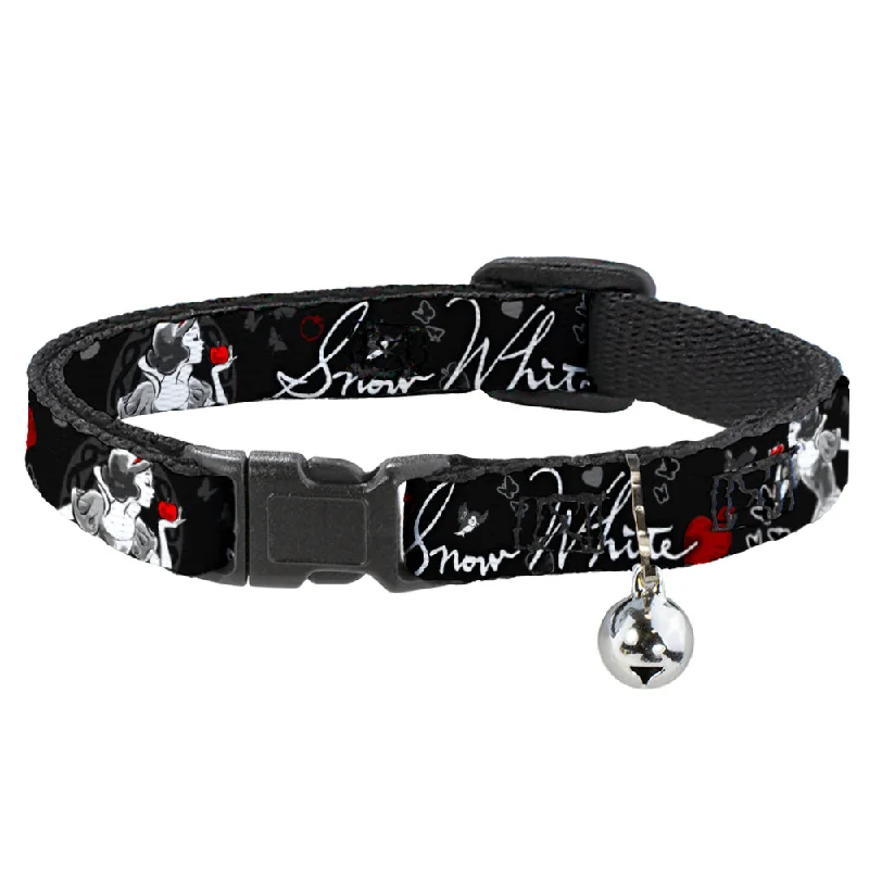 Cat Collar Breakaway - SNOW WHITE Apple Poses Butterflies Black Gray Red