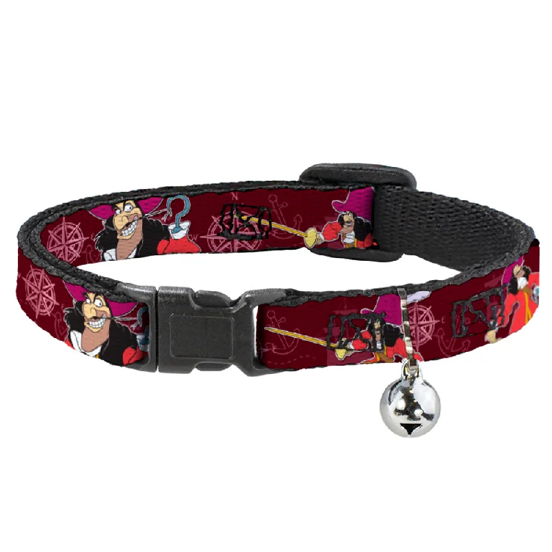 Cat Collar Breakaway - Captain Hook Poses Nautical Elements Burgundy