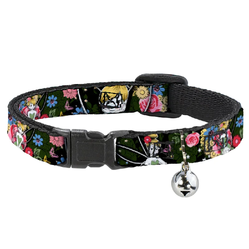 Cat Collar Breakaway - Tinker Bell Poses Sleeping Floral Collage