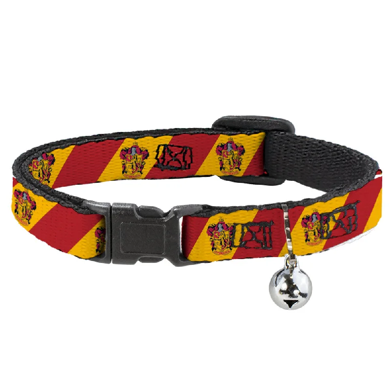 Cat Collar Breakaway with Bell - GRYFFINDOR Crest Diagonal Stripe Gold/Red