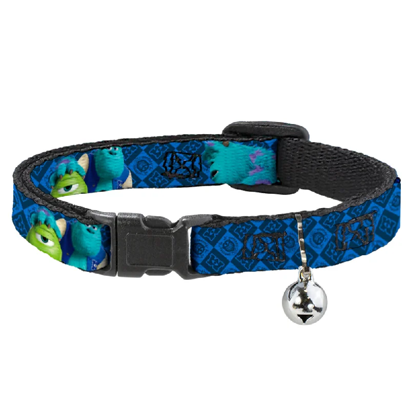 Cat Collar Breakaway - Monsters University Sulley & Mike Poses Checkers Blue