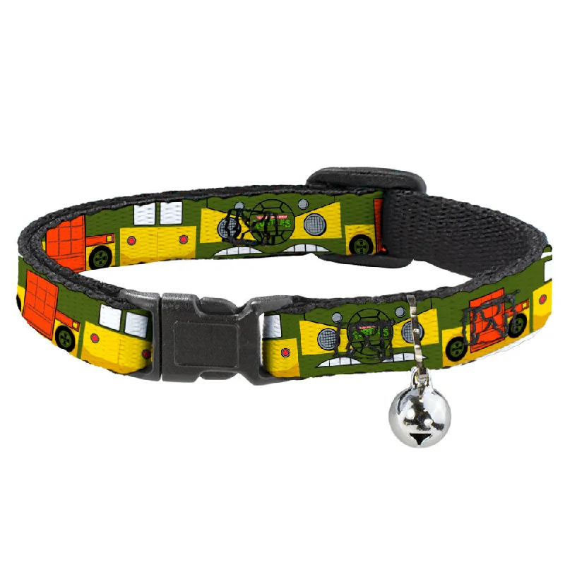 Cat Collar Breakaway with Bell - Classic TMNT Ninja Turtles Party Van All Sides Green Yellow Orange