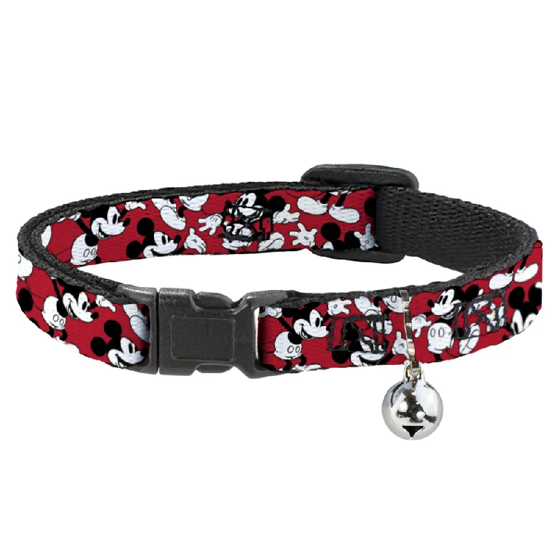 Cat Collar Breakaway - Mickey Mouse Poses Scattered Red Black White