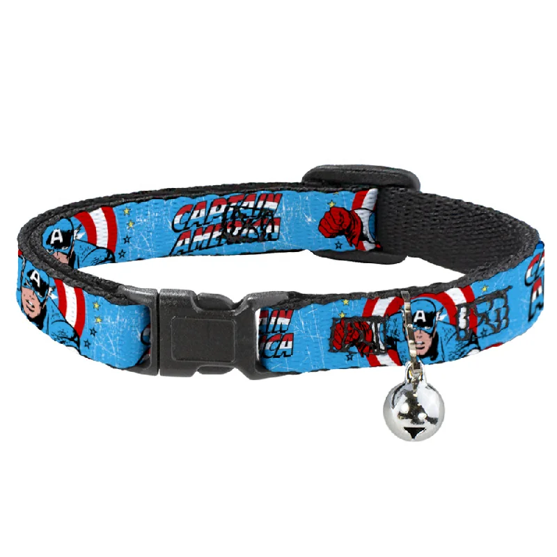 Cat Collar Breakaway - CAPTAIN AMERICA w Action Pose Weathered Blue