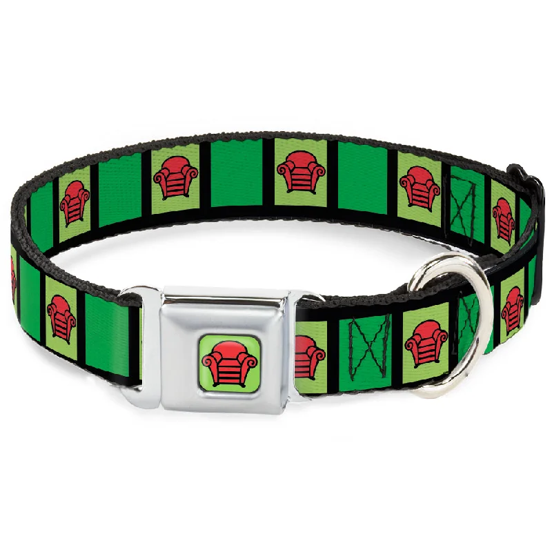 Blue's Clues Steve's Thinking Chair Full Color Green/Black/Red Seatbelt Buckle Collar - Blue's Clues Steve's Stripe and Thinking Chair Black/Greens/Red