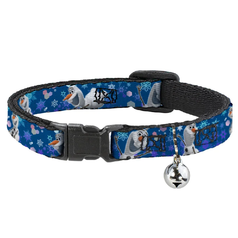 Cat Collar Breakaway - Frozen Olaf Poses Snowflakes Blues