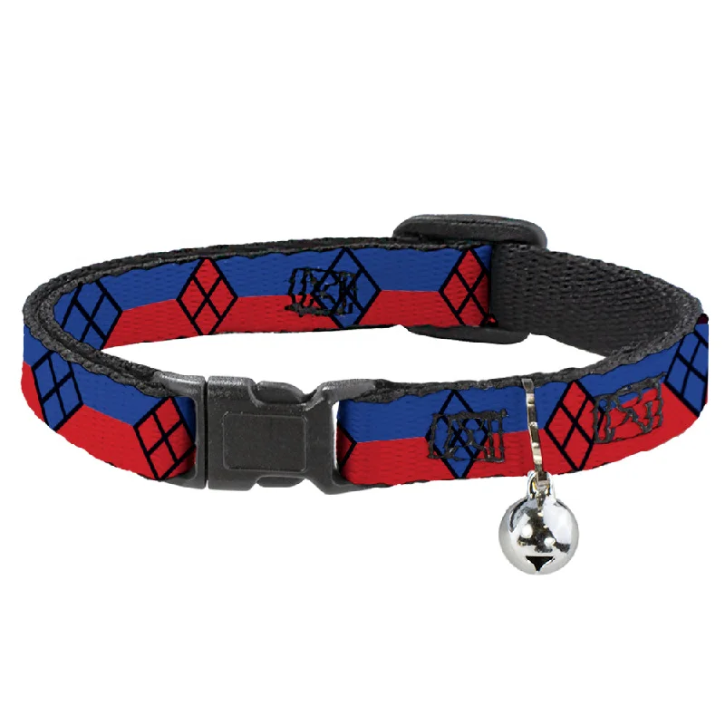 Cat Collar Breakaway - Harley Quinn Diamond Stripe Red Blue