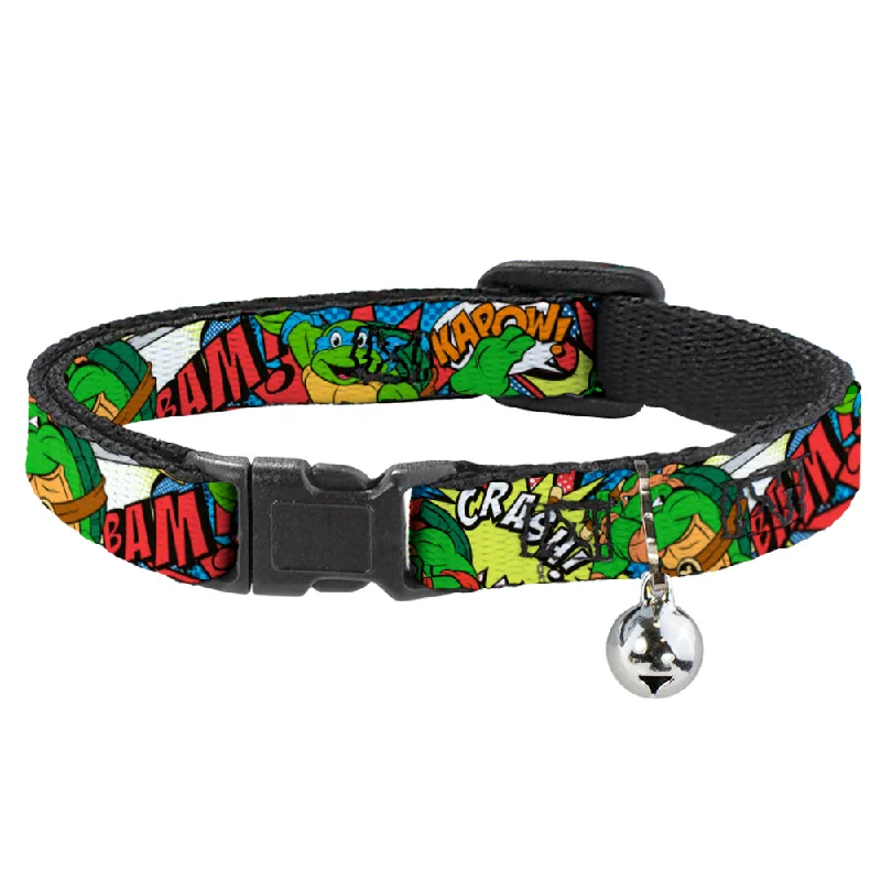 Cat Collar Breakaway with Bell - Classic Teenage Mutant Ninja Turtles Action Poses Action Bubbles Dots Blues