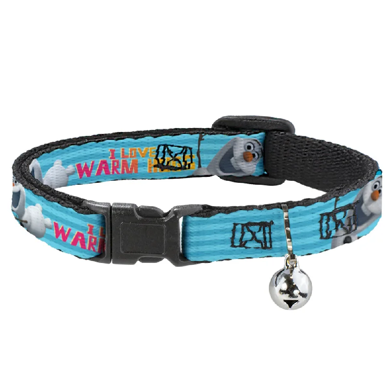 Cat Collar Breakaway - Olaf Pose I LOVE WARM HUGS Stripe Blues