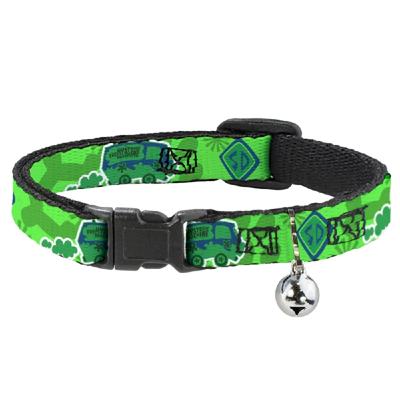 Cat Collar Breakaway - Scooby Doo Mystery Machine Dog Tag Collage Greens Blues