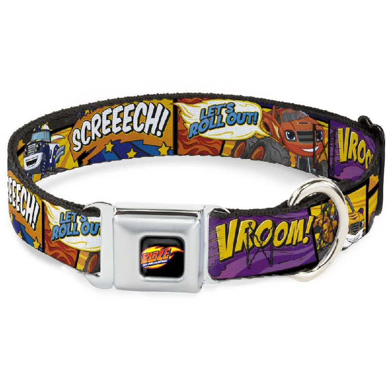 BLAZE AND THE MONSTER MACHINES Logo Full Color Black/Orange/Yellow/Purple Seatbelt Buckle Collar - 3-Monster Machine Scene Blocks/Quotes