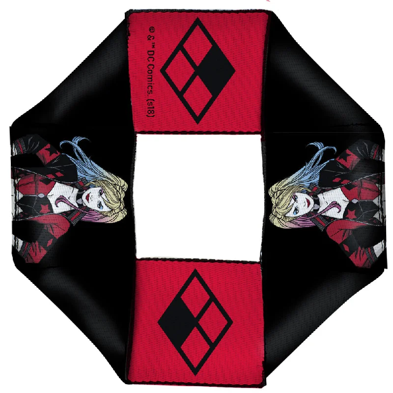 Dog Toy Squeaky Octagon Flyer - Harley Quinn Pose Diamond Icon Black Red