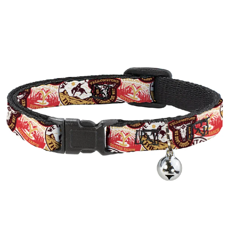 Breakaway Cat Collar with Bell - Yellowstone Patches Stacked Browns/Reds/Yellows