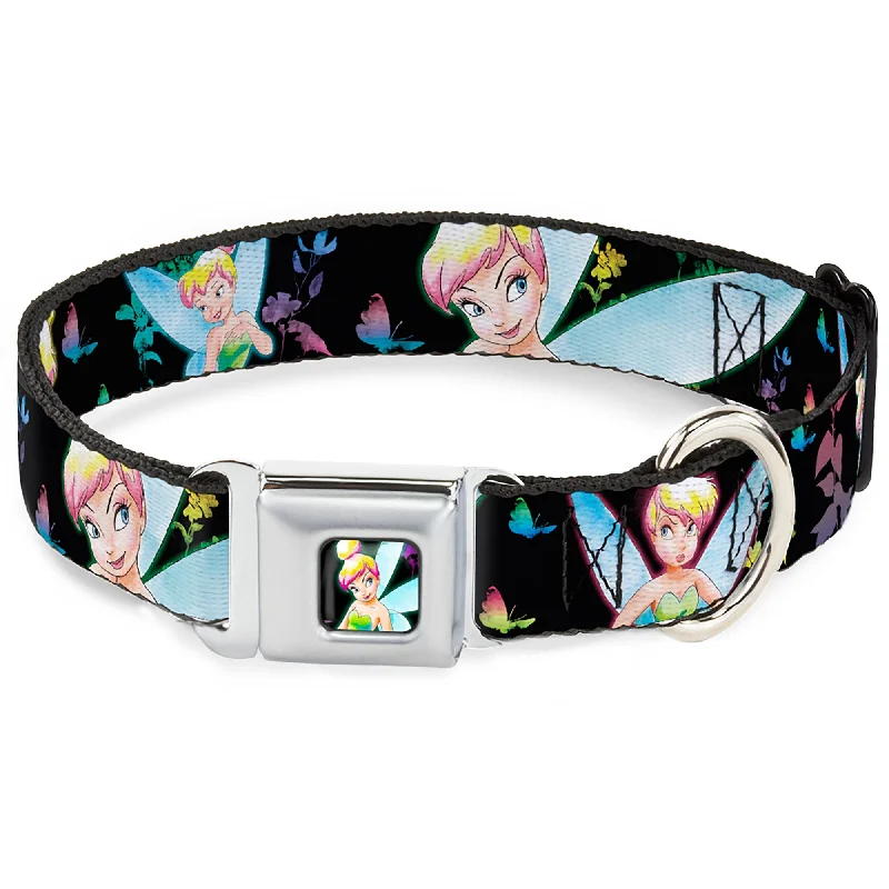 Glowing Tinker Bell Pose Full Color Seatbelt Buckle Collar - Glowing Tinker Bell Poses/Butterflies & Flowers Black/Multi Neon