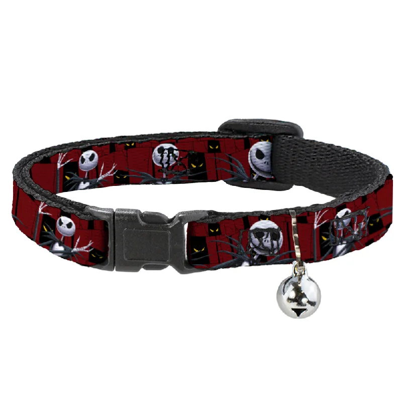 Cat Collar Breakaway - Nightmare Before Christmas 3-Jack Poses Peeping Eyes Burgundy Black Yellow