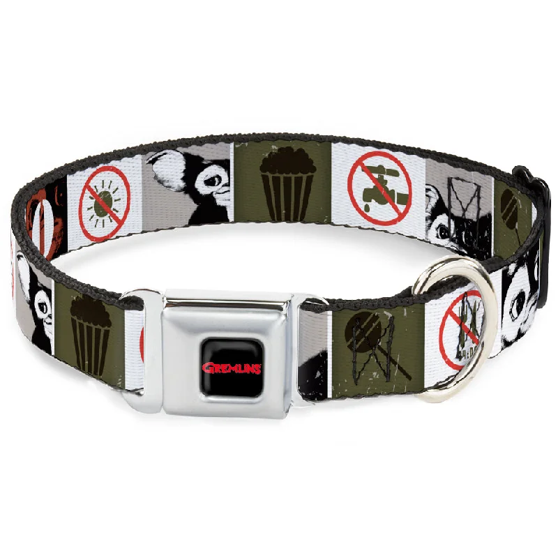 GREMLINS Text Logo Full Color Black/Red Seatbelt Buckle Collar - Gremlins GIZMO Poses/Rules Blocks Red/Greens/Grays/White