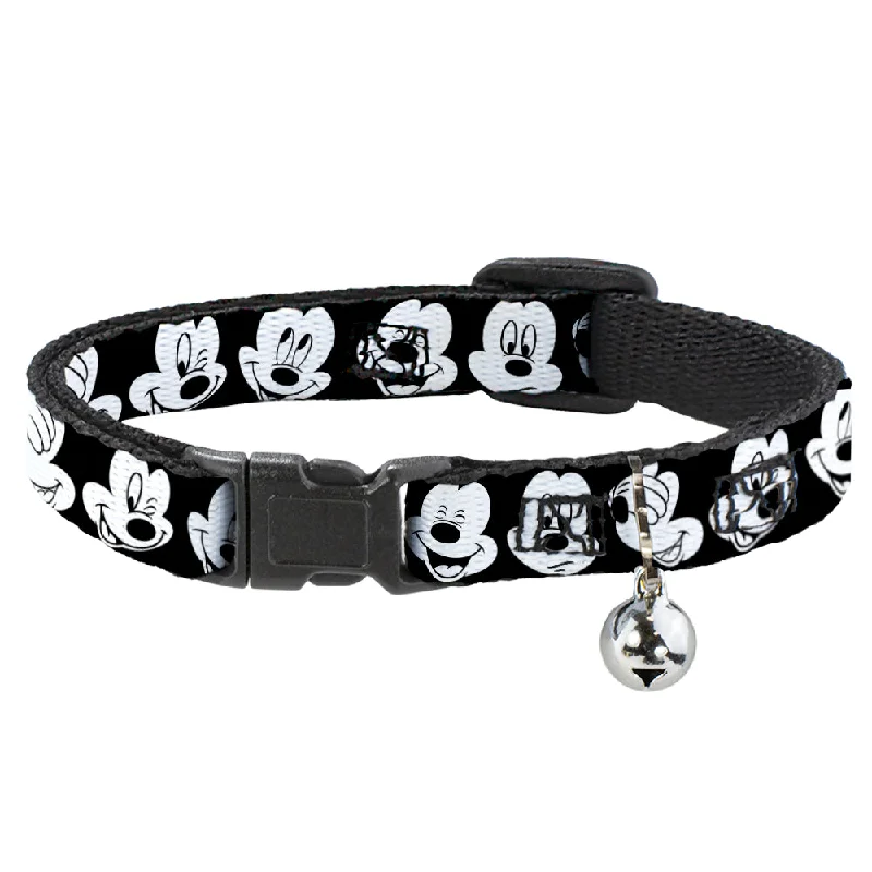 Cat Collar Breakaway - Mickey Mouse Expressions CLOSE-UP Black White