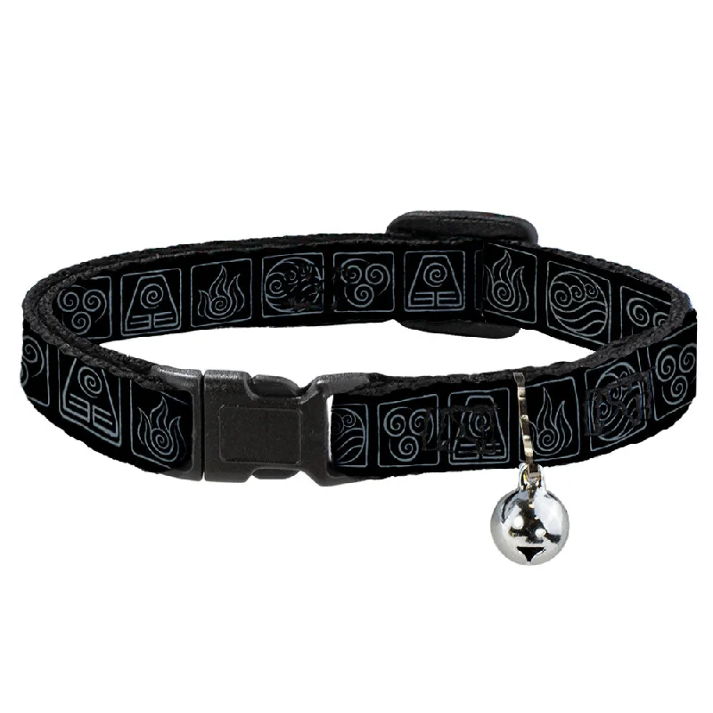 Cat Collar Breakaway with Bell - Avatar the Last Airbender Bending Elements Icons Black Gray