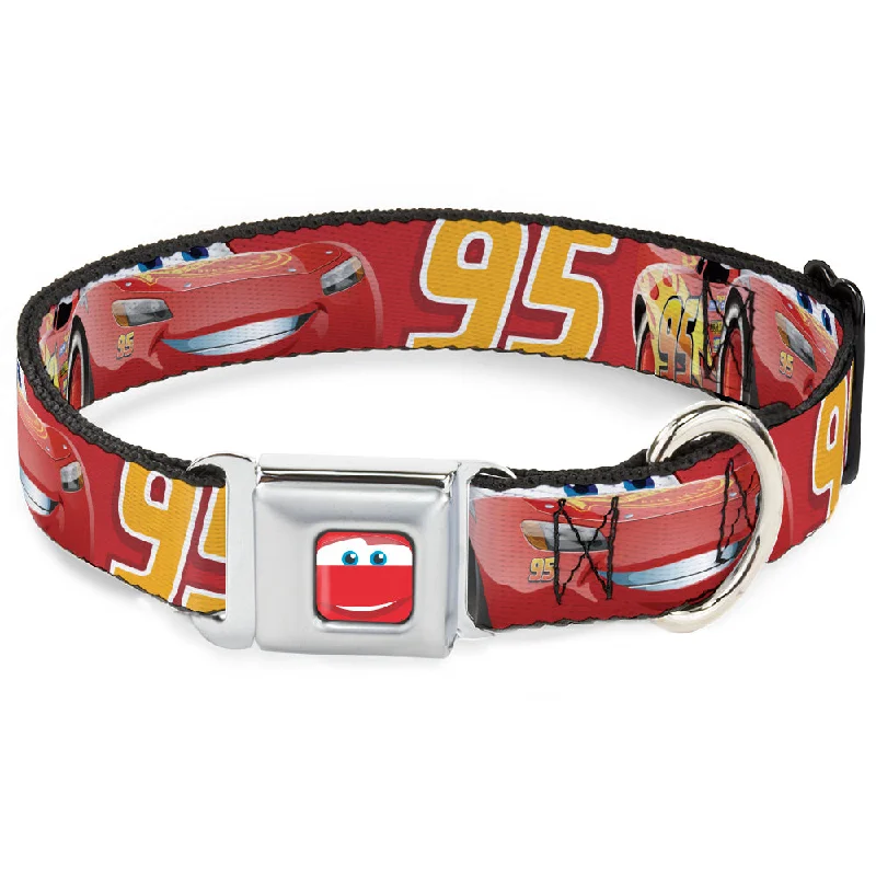 Cars Lightning McQueen Smiley Face CLOSE-UP Full Color Seatbelt Buckle Collar - Cars Lightning McQueen Smiling Pose/95 Reds/White/Orange