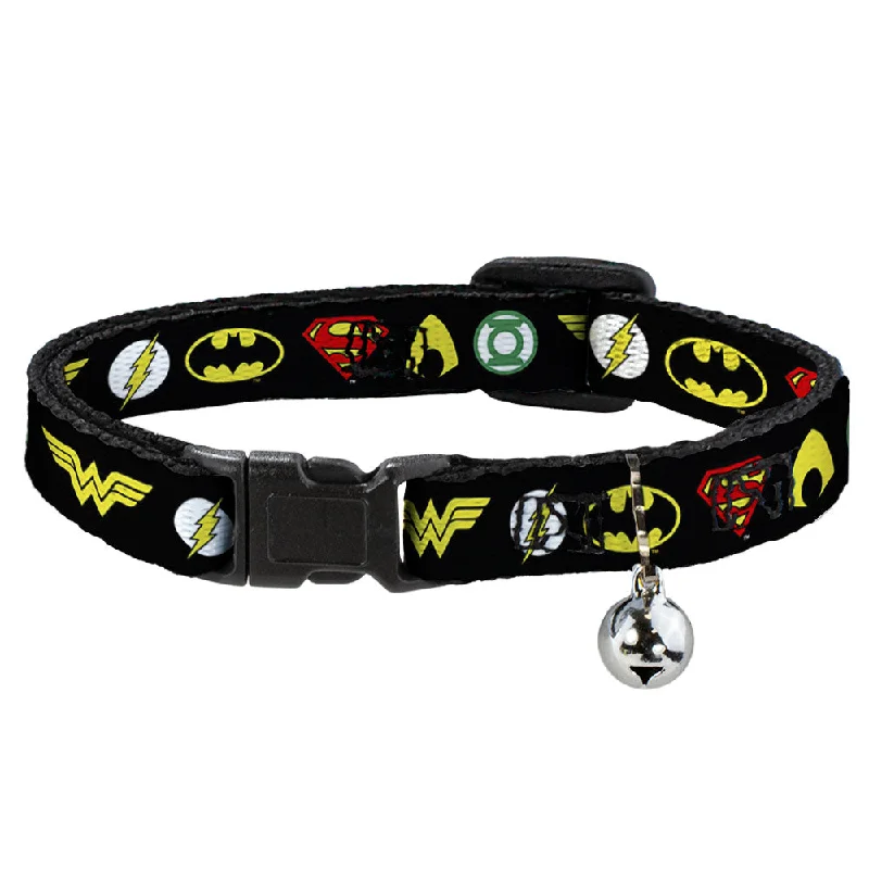 Cat Collar Breakaway - Justice League 6-Superhero Logos Black