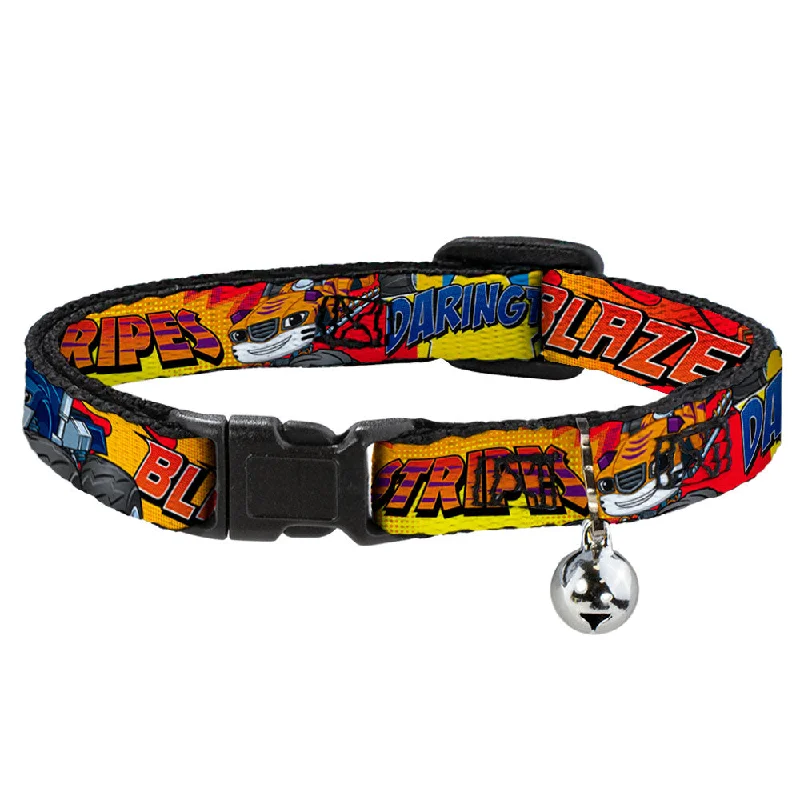 Cat Collar Breakaway with Bell - 4-Trucks Names Halftone Pop Art Red Multi Color