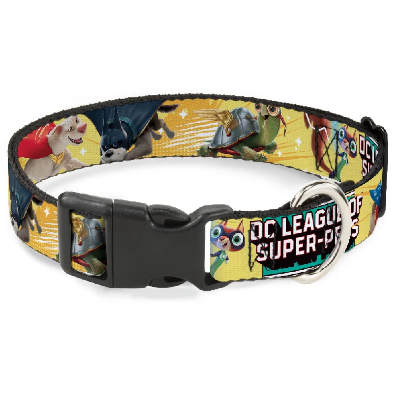 Plastic Clip Collar - DC LEAGUE OF SUPER-PETS 6-Superhero Pet Poses Collage Yellows