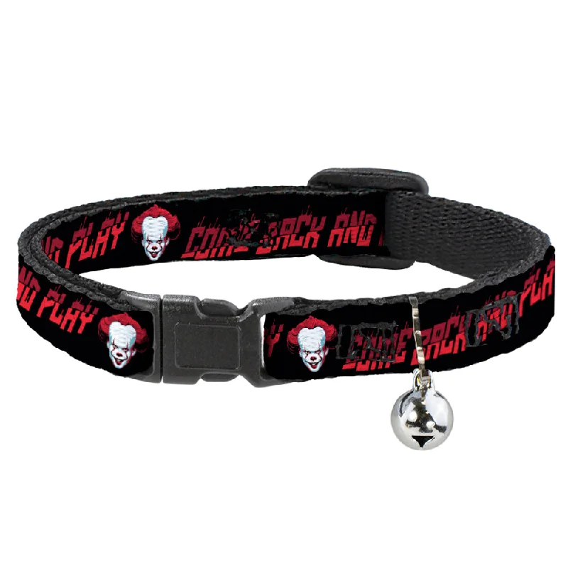 Cat Collar Breakaway - It Chapter Two Pennywise Face COME BACK AND PLAY Black Reds