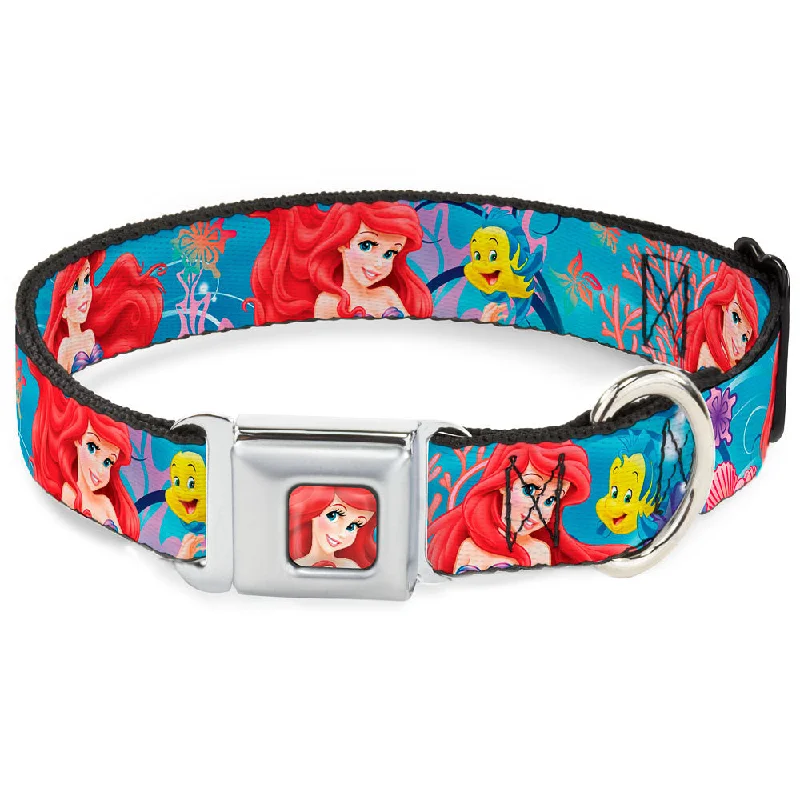 Ariel Face3 Full Color Blue Seatbelt Buckle Collar - Ariel & Flounder Vivid Underwater Poses