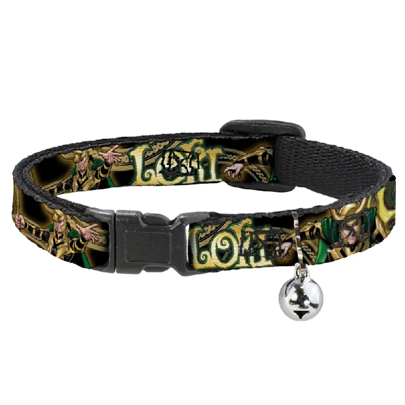 Cat Collar Breakaway - LOKI Poses Black Gold Green