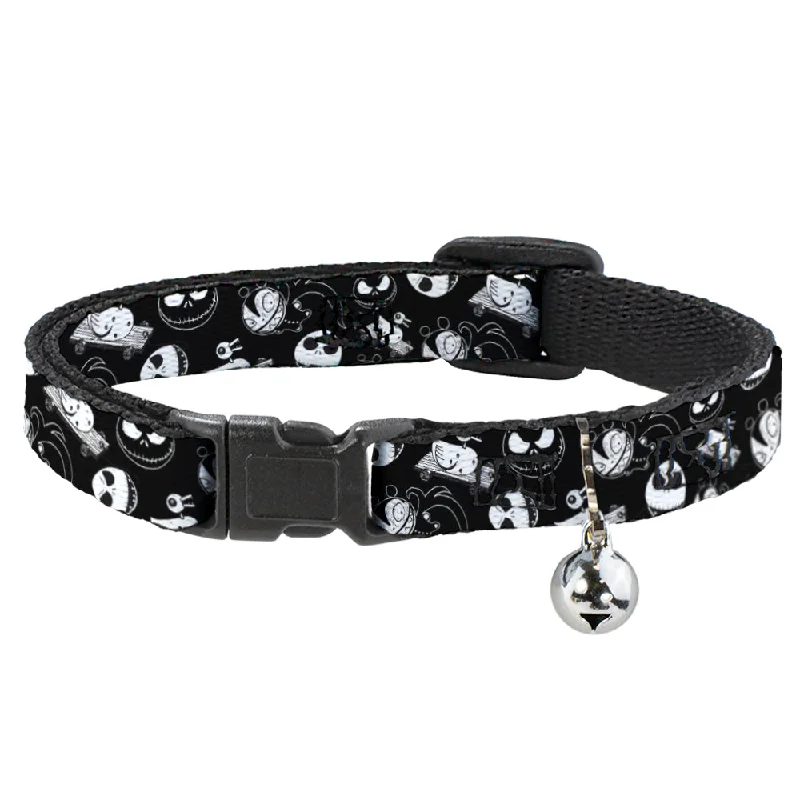 Cat Collar Breakaway - Nightmare Before Christmas Jack Expressions Scary Teddy Killer Duck Collage Black White