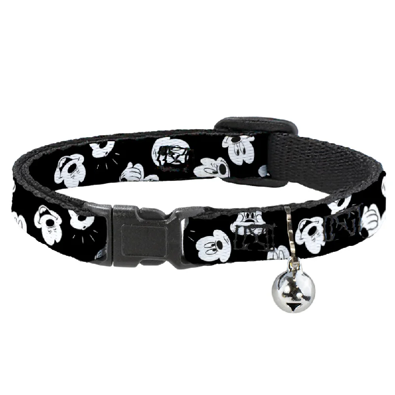 Cat Collar Breakaway - Mickey Mouse Expressions Scattered Black White