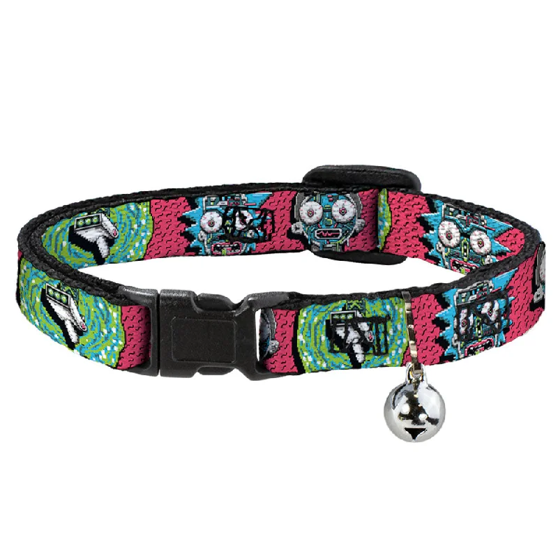 Cat Collar Breakaway - Rick and Morty Circuit Faces Portal Gun Pink