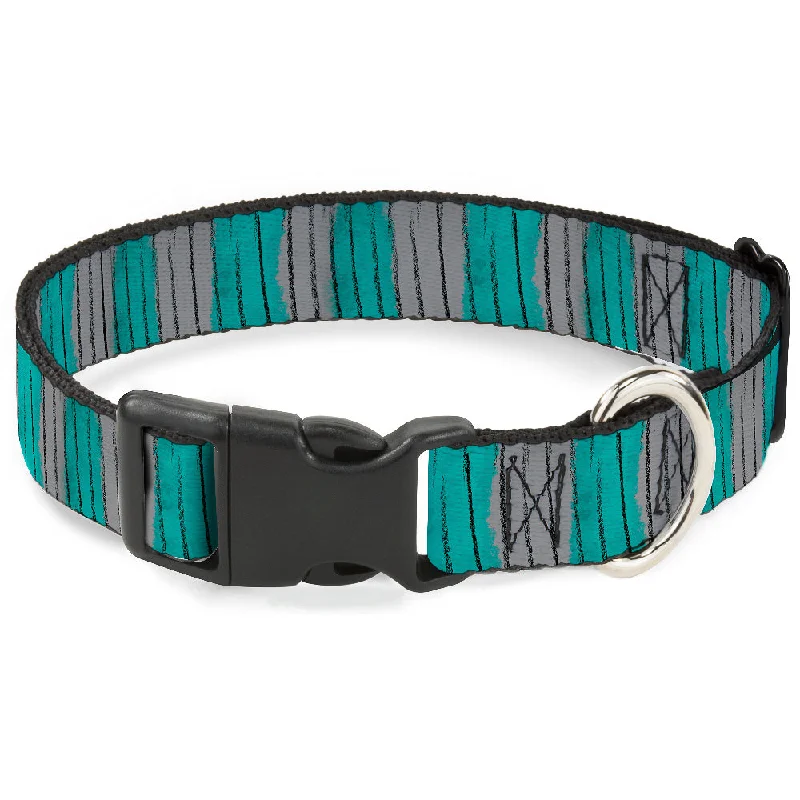 Plastic Clip Collar - Cheshire Cat Stripes Gray/Teal/Black