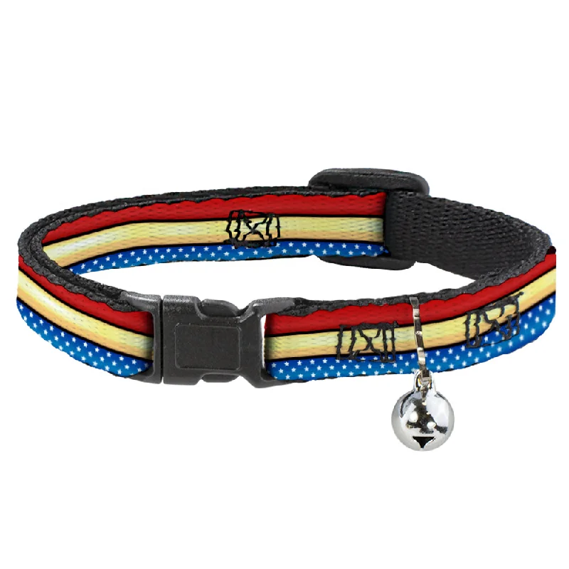 Cat Collar Breakaway - Wonder Woman Stripe Stars Red Gold Blue White