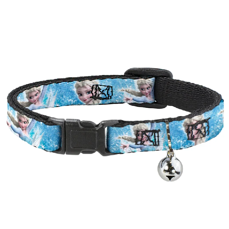 Cat Collar Breakaway - Frozen Elsa Face Action Pose Snowflakes Blues White