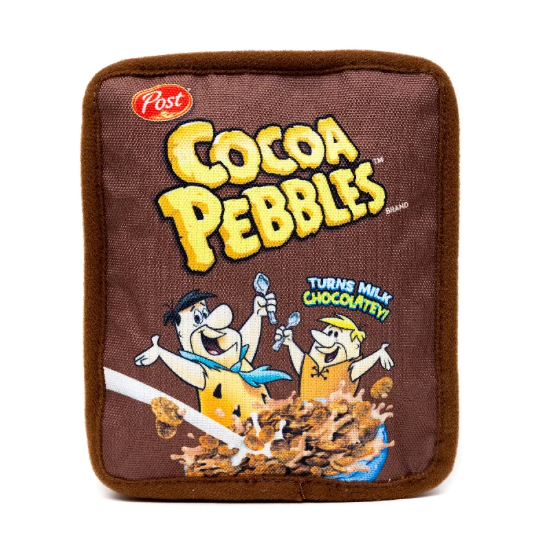 Dog Toy Squeaker Plush - Cocoa Pebbles Fred Flintstone and Barney Rubble Cereal Box Replica