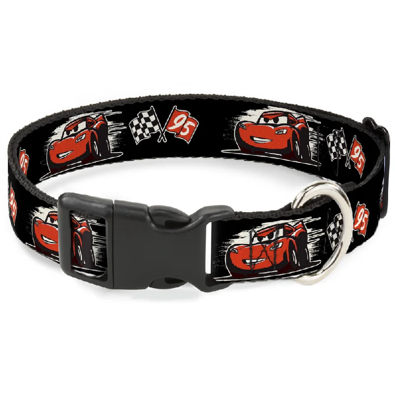 Plastic Clip Collar - Cars 3 Lightning McQueen Caricature/Race Flags Black/White/Red