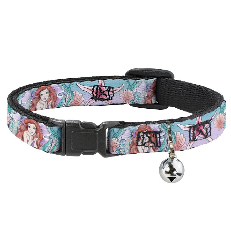 Cat Collar Breakaway - The Little Mermaid Ariel Sketch4 Pose Shells Kelp Blues Pinks