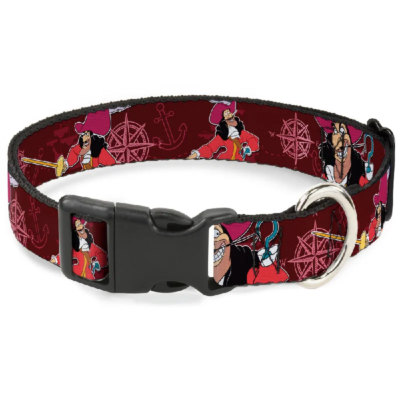 Plastic Clip Collar - Captain Hook Poses/Nautical Elements Burgundy