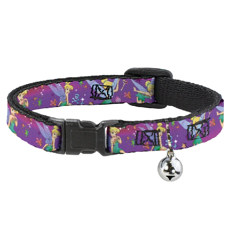 Cat Collar Breakaway - Tinker Bell Poses Flowers Stars Skull Purple