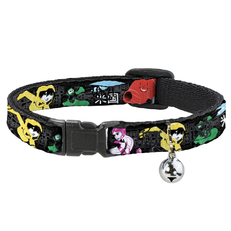 Cat Collar Breakaway - Big Hero 6 Group Action Pose Name Blocks Black Gray Multi Color