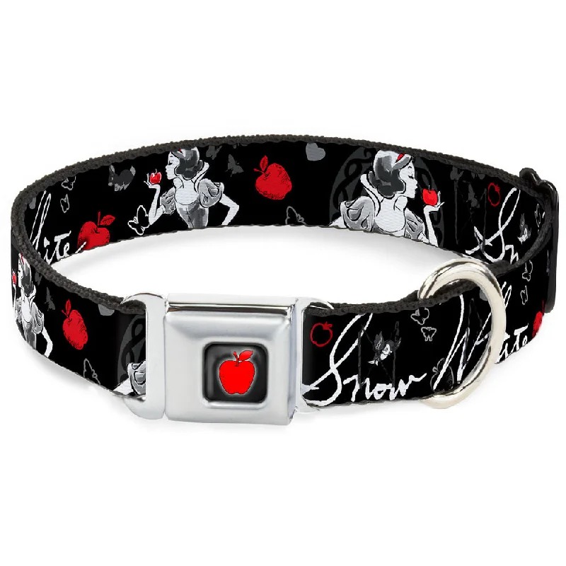 Apple Glow Full Color Black Red Seatbelt Buckle Collar - SNOW WHITE Apple Poses/Butterflies Black/Gray/Red