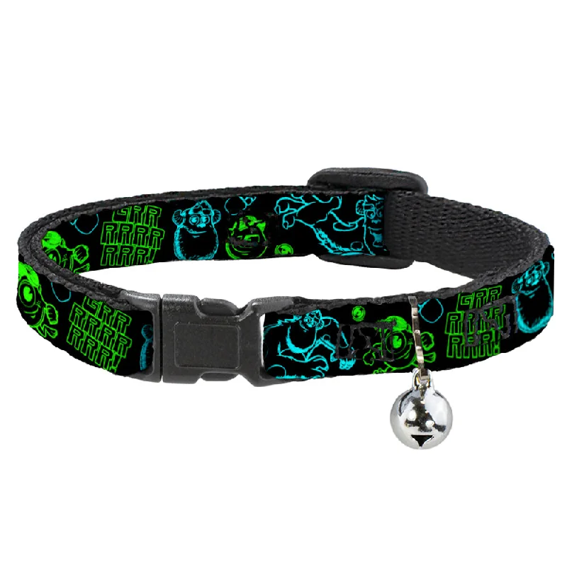 Cat Collar Breakaway - Monsters Inc. Sully & Mike Poses GRRRRR! Black Turquoise Green